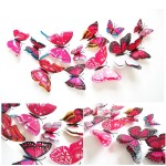 3D double butterflies with magnet, house or event decorations, set of 12 pieces, rose red color, A13